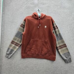 RANK 45 Men Hoodie M Rust Embroidered Striped Fleece Logo Pullover Long